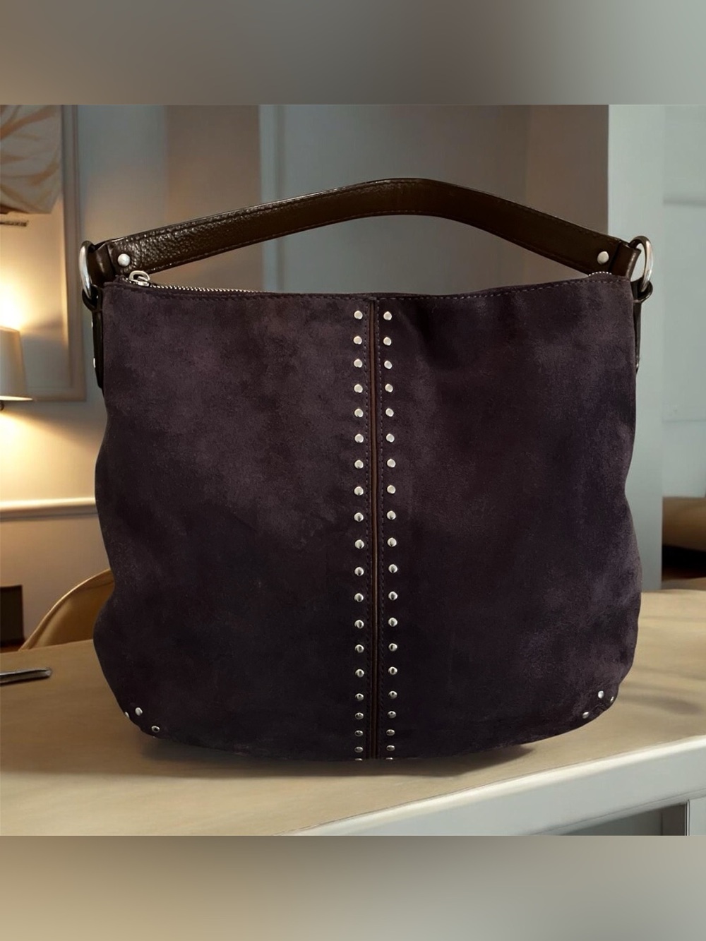 GORGEOUS & LIKE NEW! MICHAEL KORS ASTOR SUEDE STUDDED HOBO BAG DARK PURPLE/PLUM